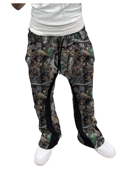 GORGLITTER Mens Camo Sweatpants Drawstring Waist Patchwork Stacked Flared Joggers Camo Medium