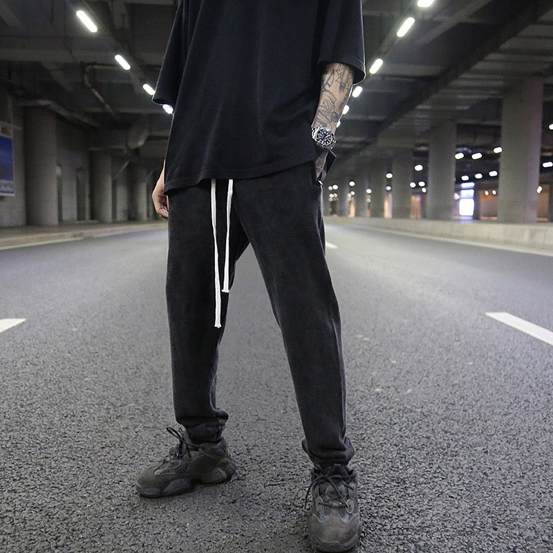 Vintage Black Gray Drop-Crotch Joggers Pants