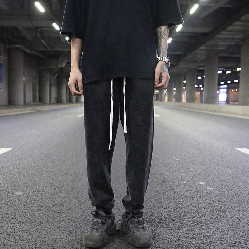 Vintage Black Gray Drop-Crotch Joggers Pants