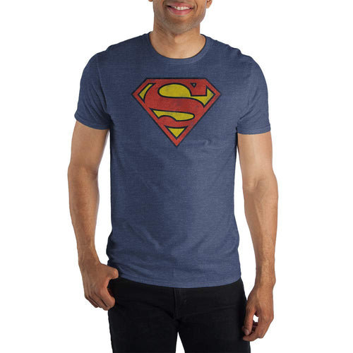 Bioworld Superman Mens Logo T-Shirt Navy Heather T-Shirt (X-Large)
