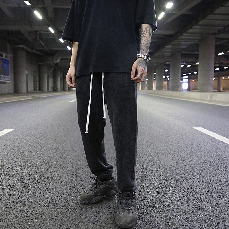 Vintage Black Gray Drop-Crotch Joggers Pants