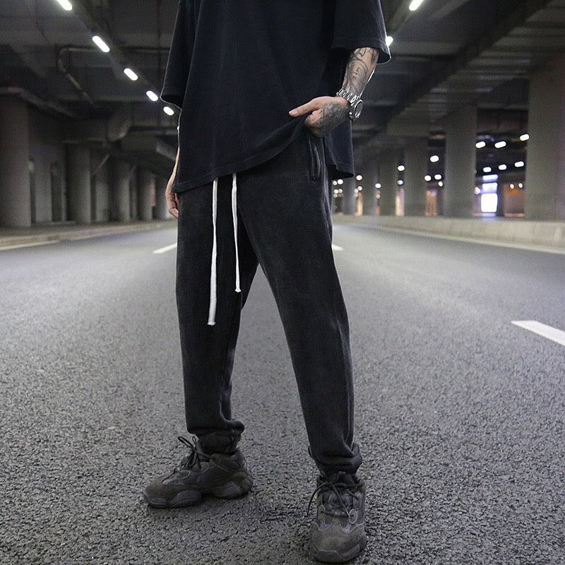 Vintage Black Gray Drop-Crotch Joggers Pants